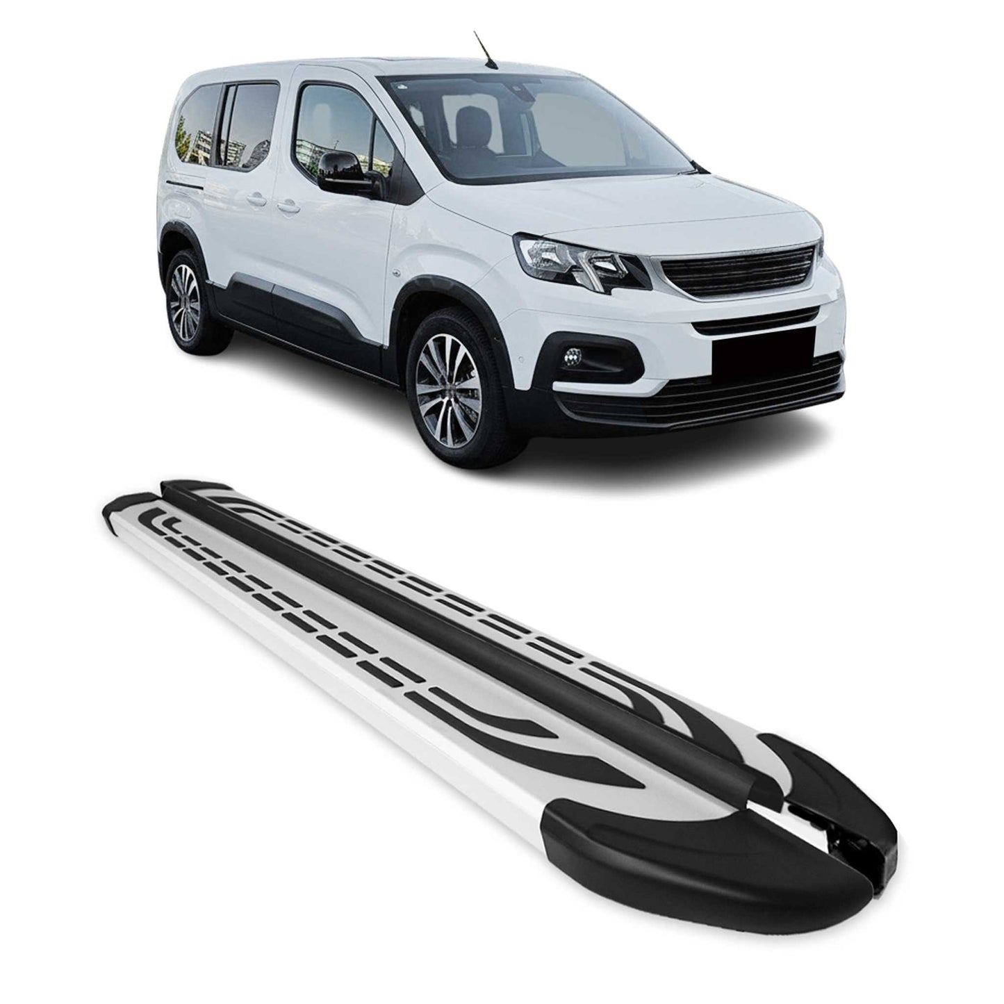 Trittbretter Seitenschweller für Peugeot Rifter 2019-2025 Kombi L2 Silber 2 tlg