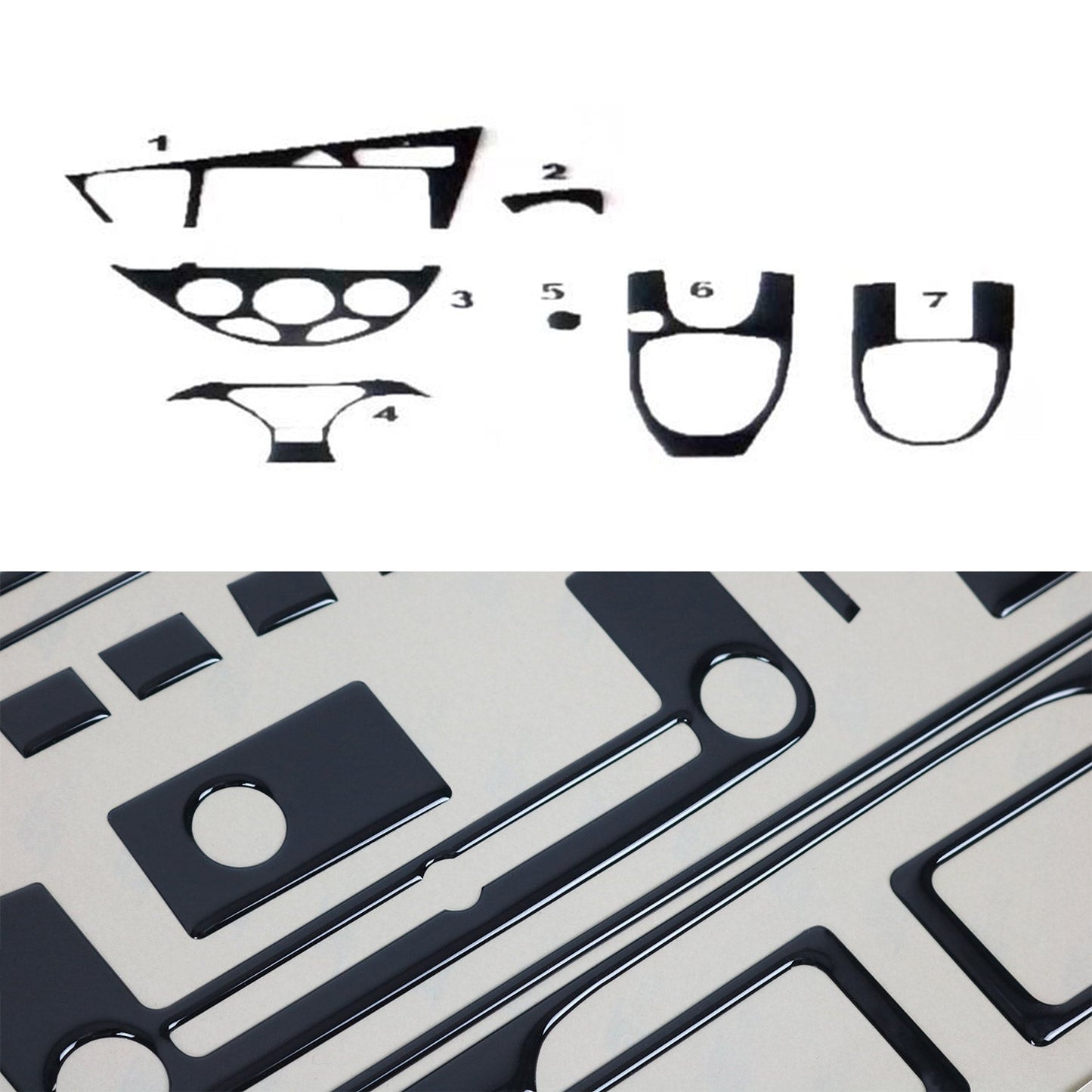 Ornamente interioare cockpit pentru Ford Focus 1998-2004, aspect negru piano, 7 piese