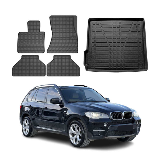 Fußmatten & Kofferraumwanne Set für BMW X5 E70 2006-2013 Gummi Schwarz TPE 5x