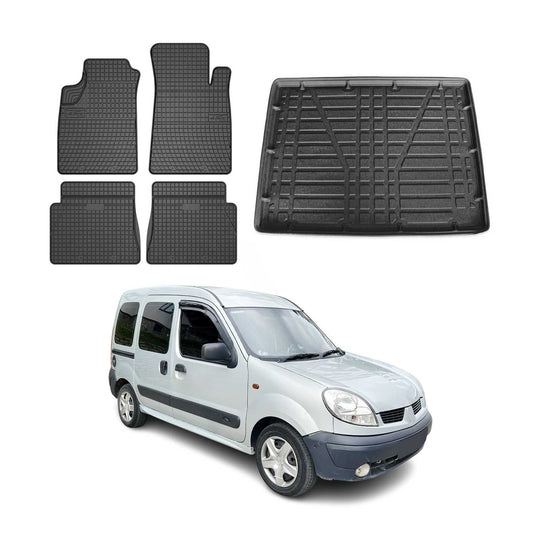 Set covorașe și portbagaj pentru Renault Kangoo 1999-2008, cauciuc, negru, 5x
