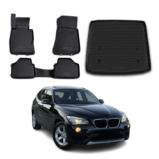 Fußmatten & Kofferraumwanne Set für BMW X1 E84 2009-2015 Gummi TPE Schwarz 5x