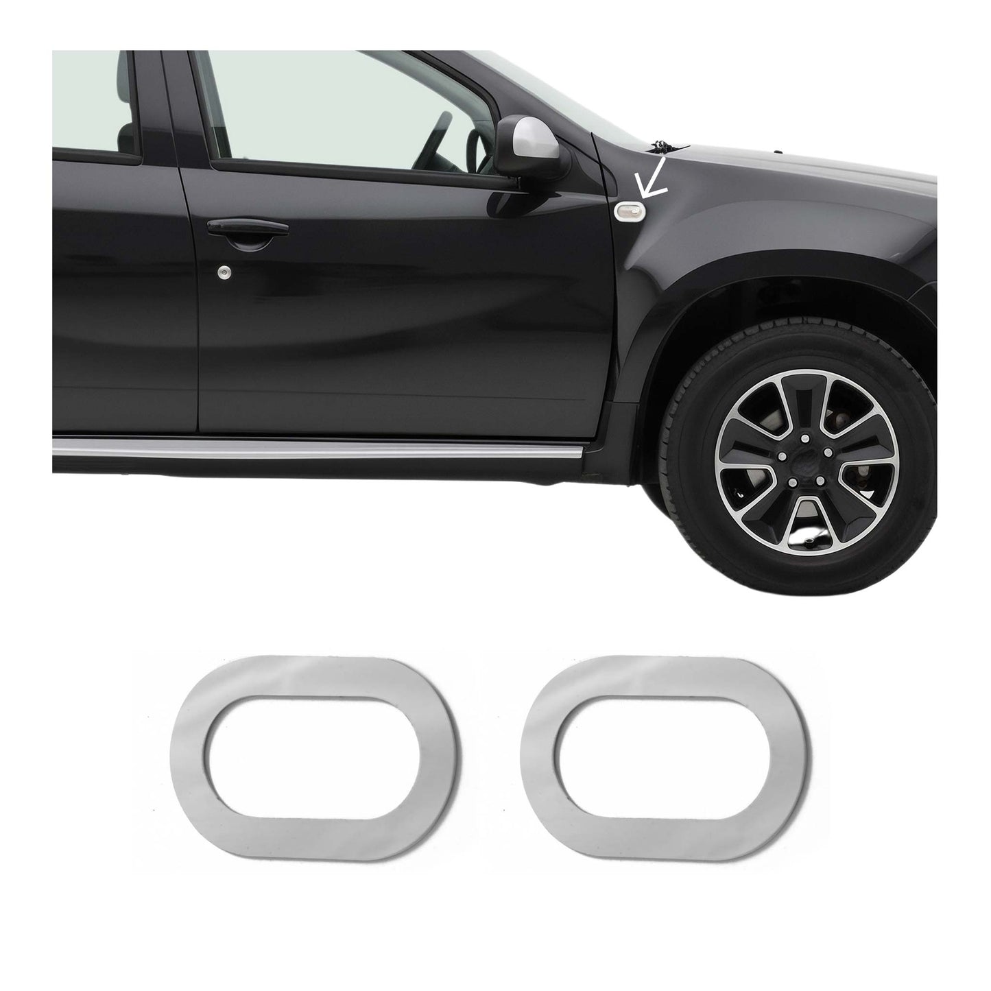 Blinkerrahmen Signalblende Blinker für Dacia Duster 2010-2018 Edelstahl 2x