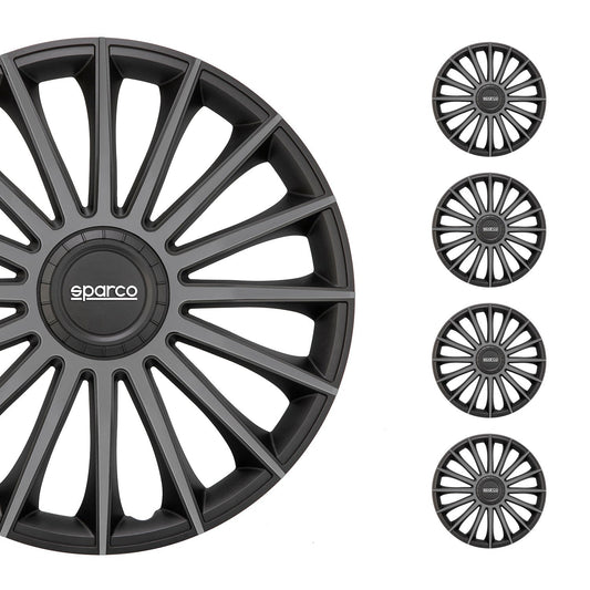 Radkappen Radzierblenden Sparco Treviso 14" Zoll Abdeckung Set Schwarz Grau 4x