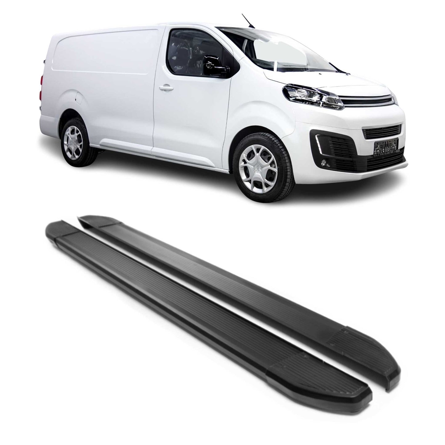 Praguri laterale din aluminiu pentru Citroen Jumpy 2017-2025 L2 L3 Negru