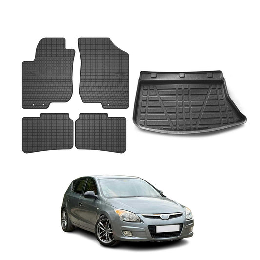 Set covorașe și tapițerie portbagaj pentru Hyundai i30 2007-2012, cauciuc TPE, negru, 5 buc.