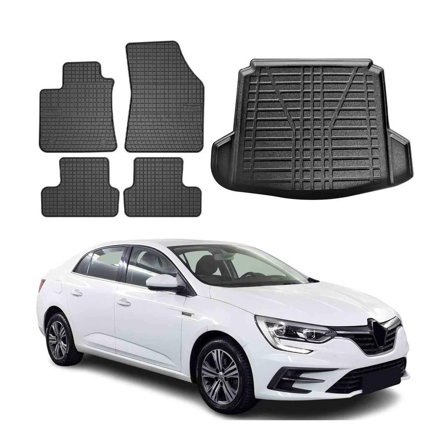 Set covorașe și portbagaj pentru Renault Megane 2016-2025, cauciuc, negru, 5 buc.