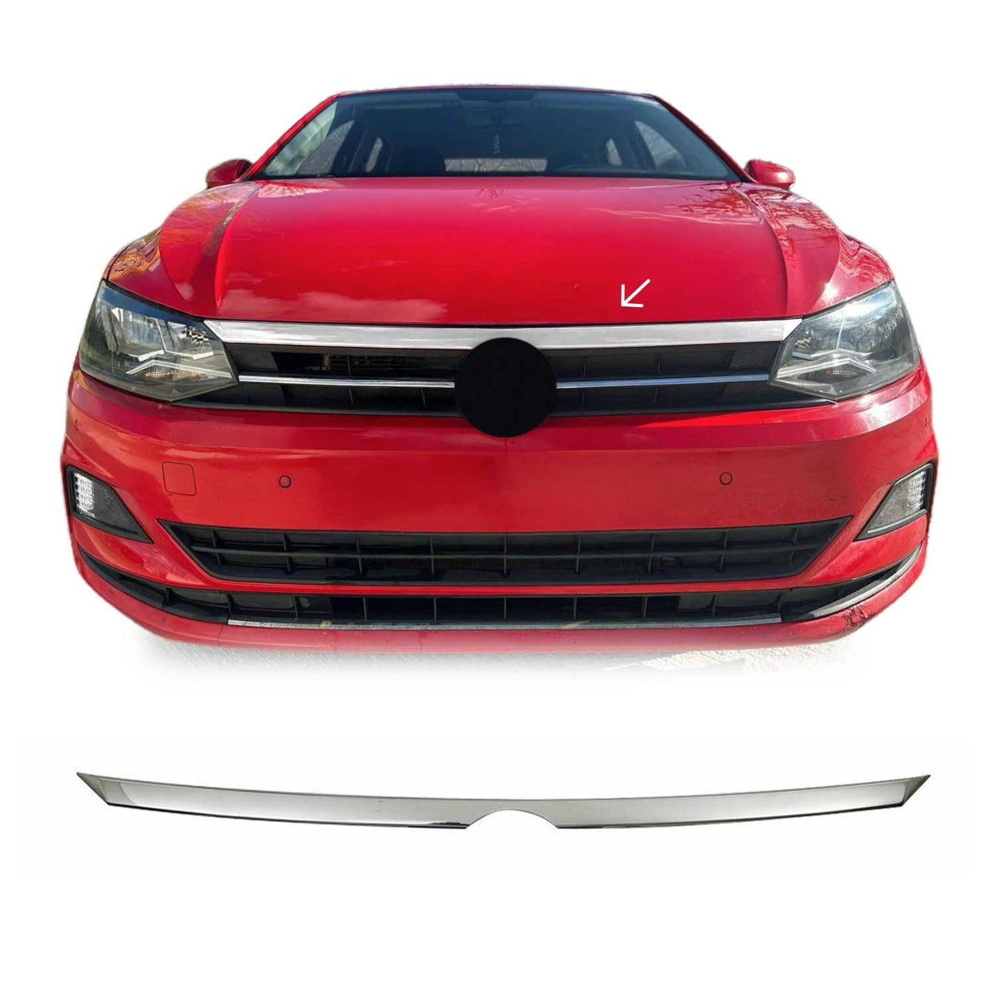 Benzi decorative grilă radiator pentru VW Polo 2017-2021, partea superioară, oțel inoxidabil, argintiu