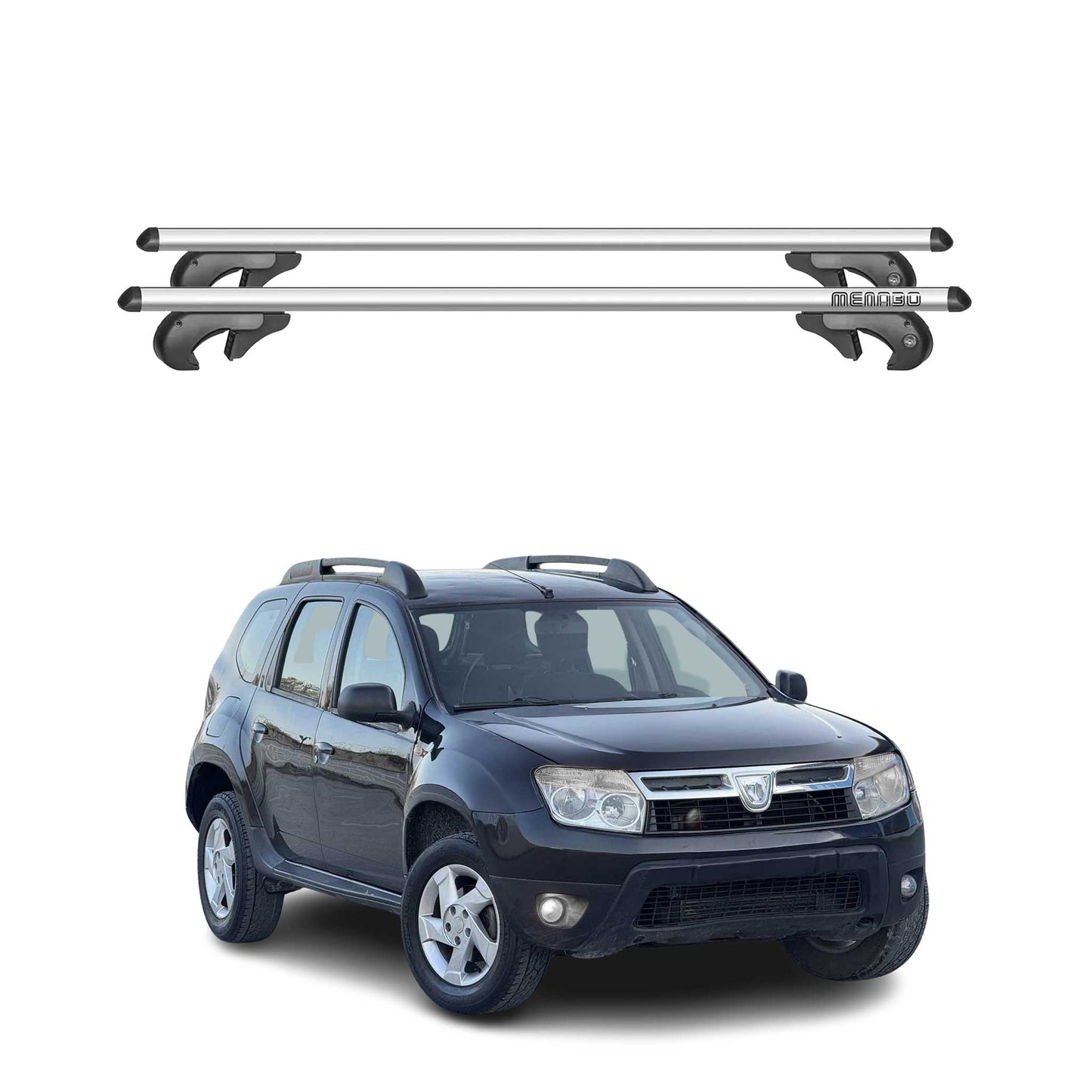 Menabo Dachträger für Dacia Duster mk1 2008-2013 90kg Alu Silber 2tlg