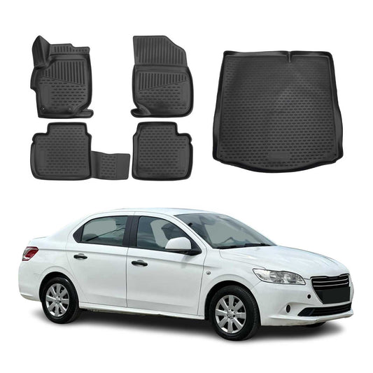 Set covorașe și portbagaj pentru Peugeot 301 2013-2025 Sedan TPE Negru