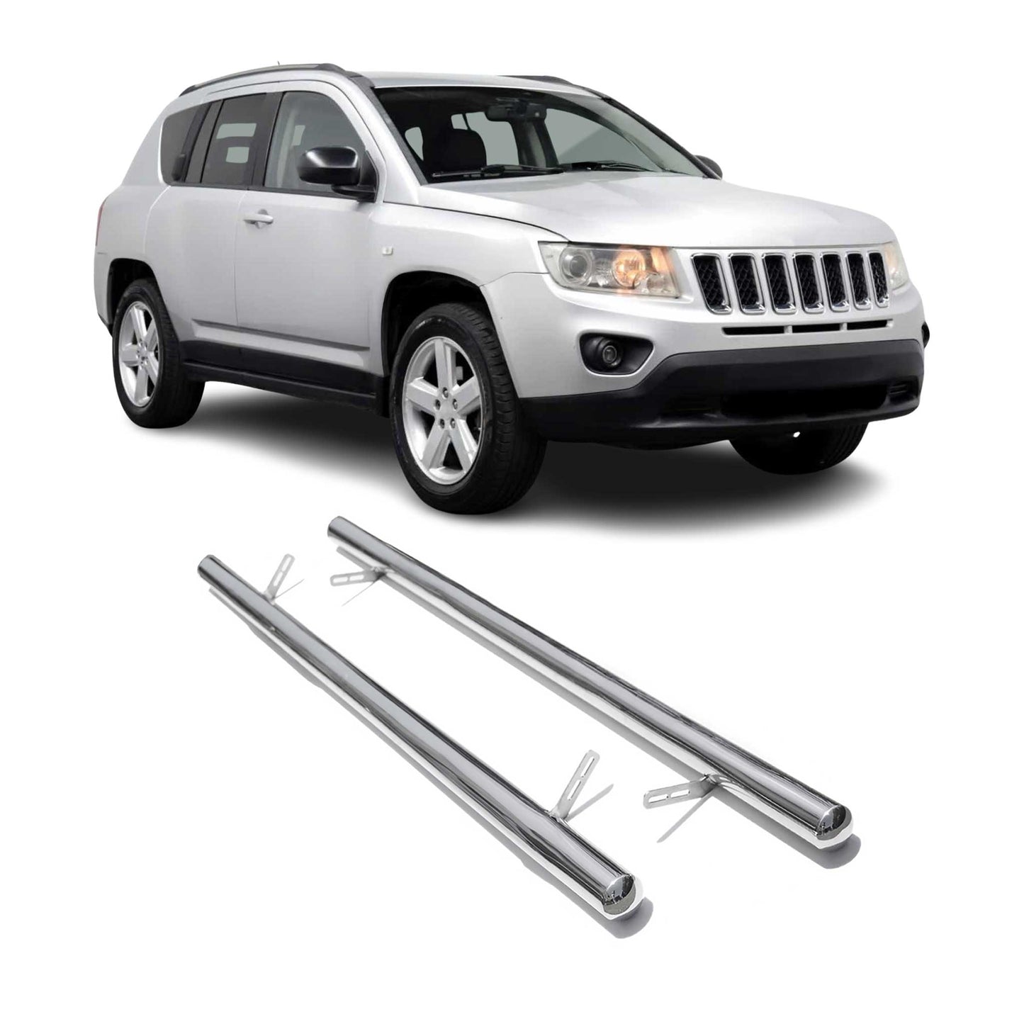 Edelstahl Trittbretter Schwellerrohre für Jeep Compass 2011-2016 Silber 2tlg