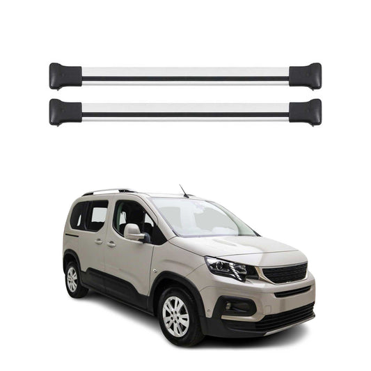 Portbagaj de plafon pentru Peugeot Partner mk3 2018-2025 75kg aluminiu argintiu 2 buc