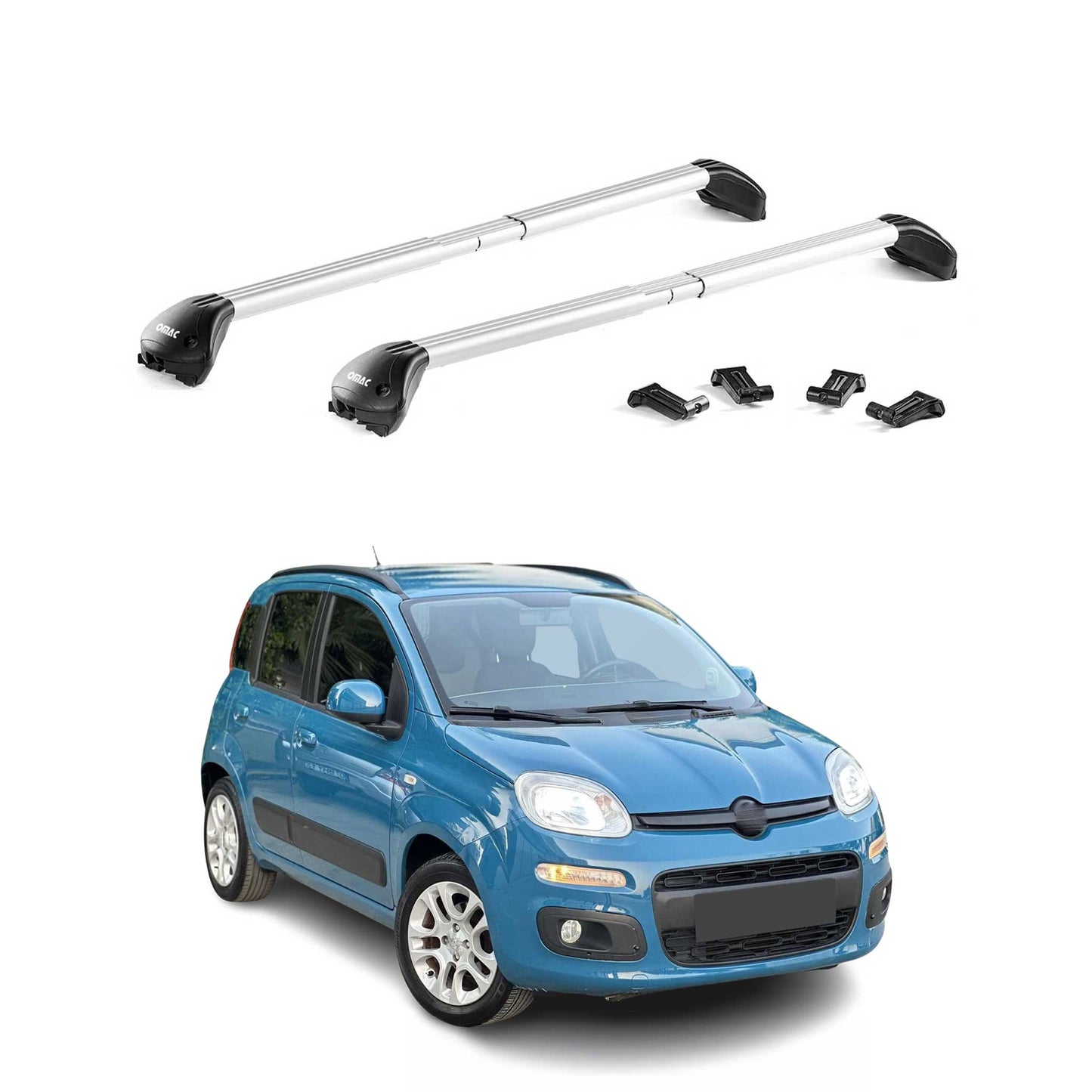 Portbagaj de plafon pentru Fiat Panda III 2012-2025 100kg aluminiu argintiu 2 piese ABE