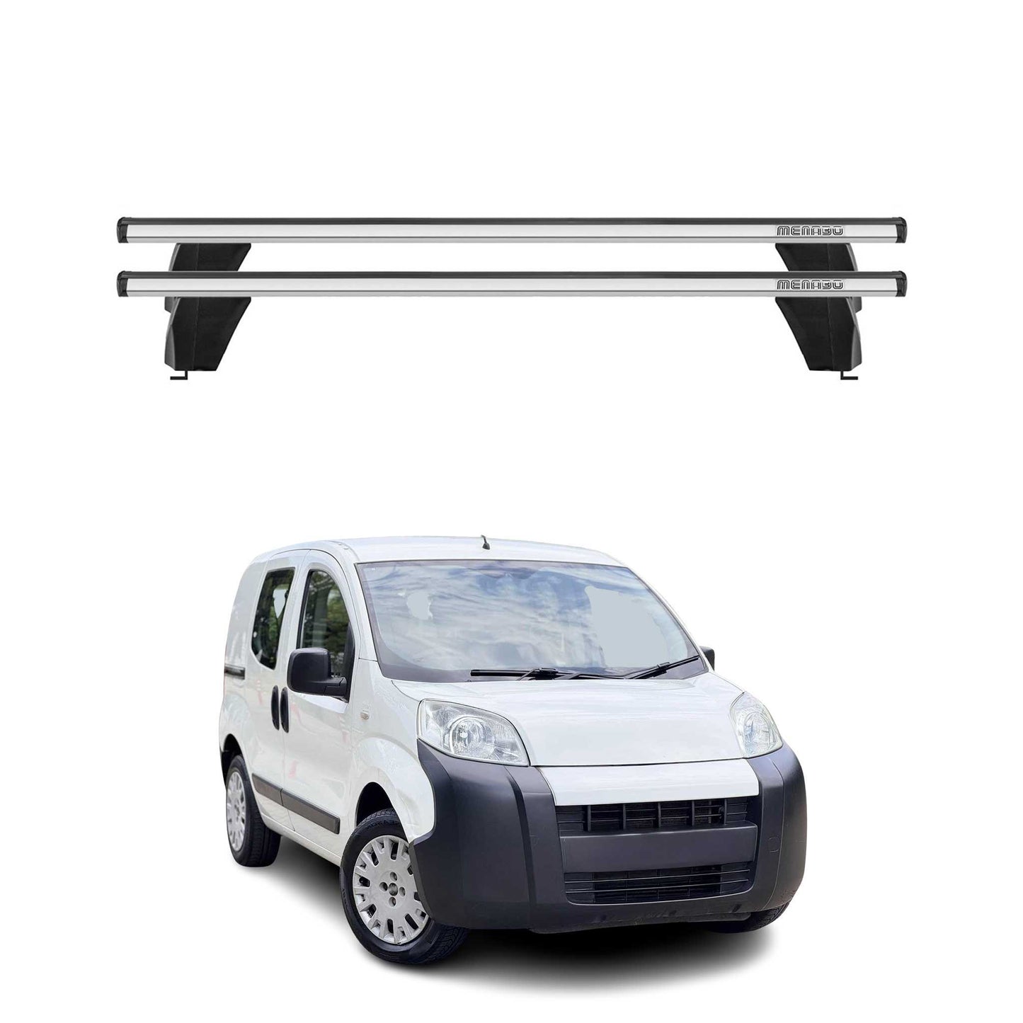 Bagażnik dachowy Menabo do Citroena Nemo 2008-2017 75 kg, aluminiowy, srebrny, 2-częściowy