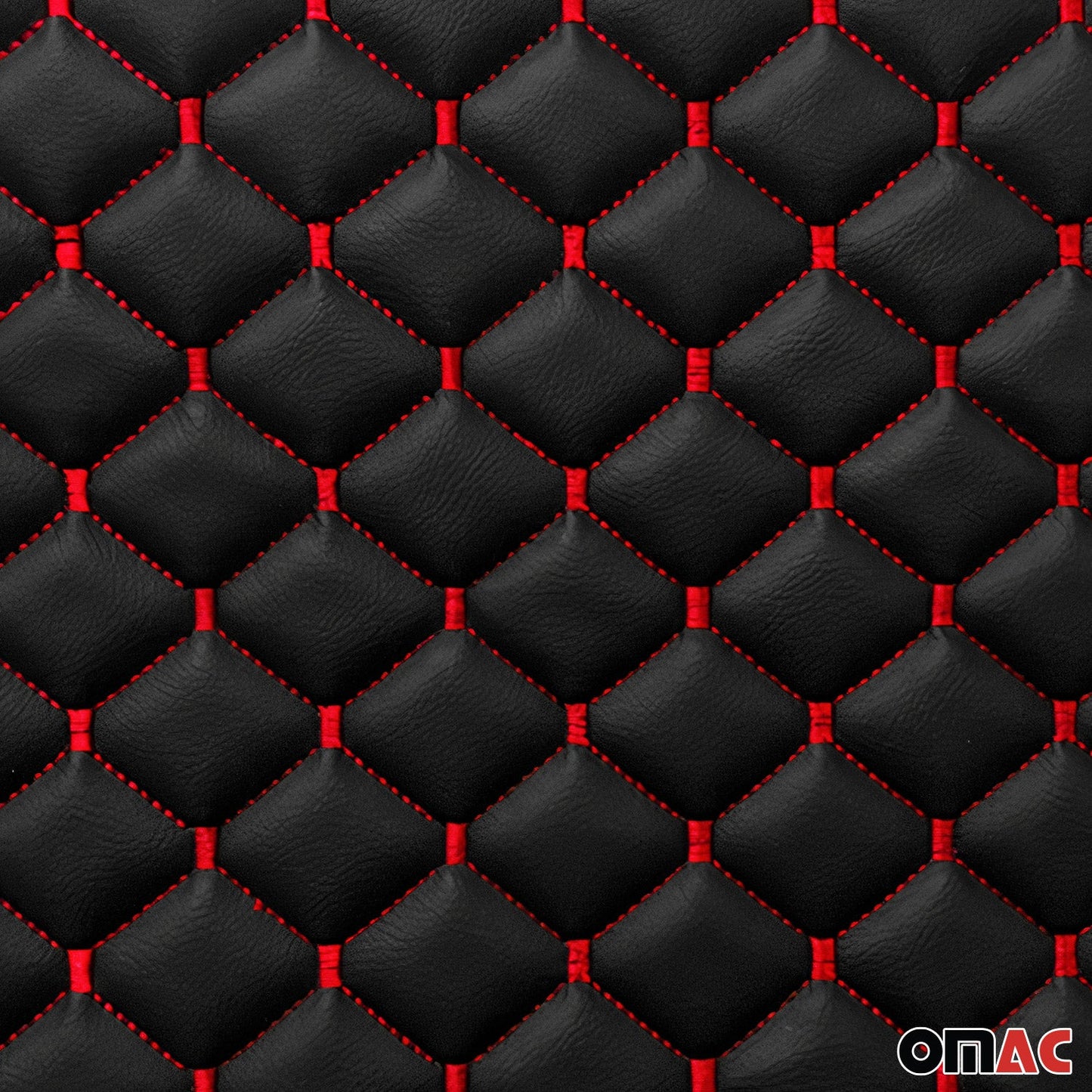 140 cm x 100 cm Tłoczona czarna sztuczna skóra, czerwony ścieg diamentowy, tapicerka samochodowa