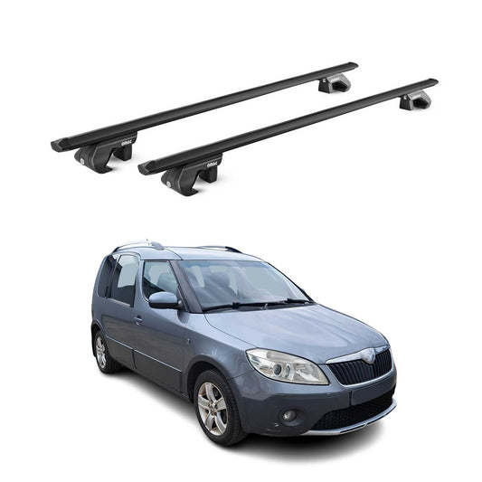 Portbagaj de plafon pentru Skoda Roomster 2006-2015 90kg aluminiu negru 2 piese ABE