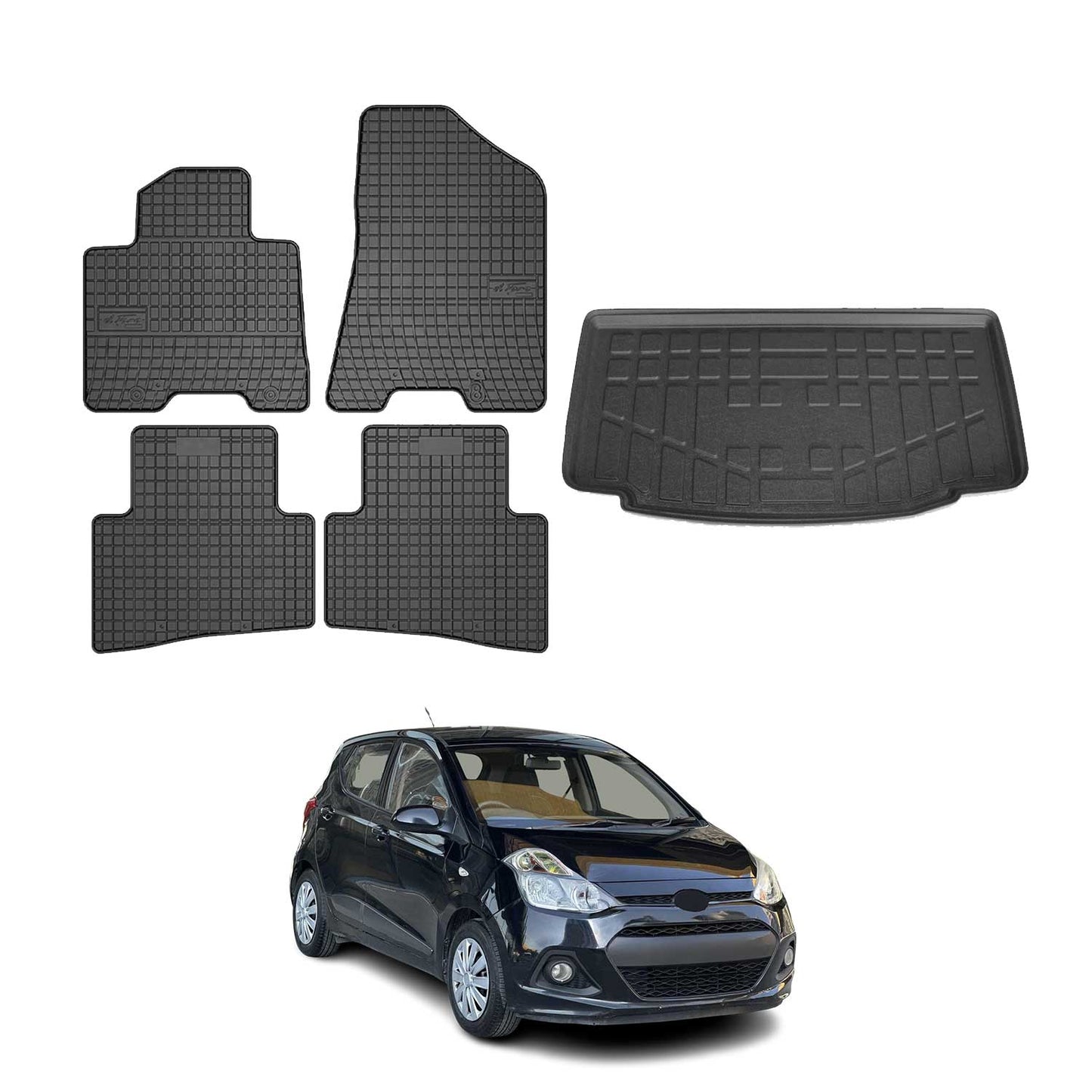 Set covorașe și portbagaj pentru Hyundai i10 hatchback 2013-2025, cauciuc, 5 buc.