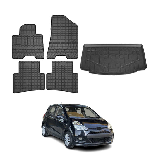 Set covorașe și portbagaj pentru Hyundai i10 hatchback 2013-2025, cauciuc, 5 buc.