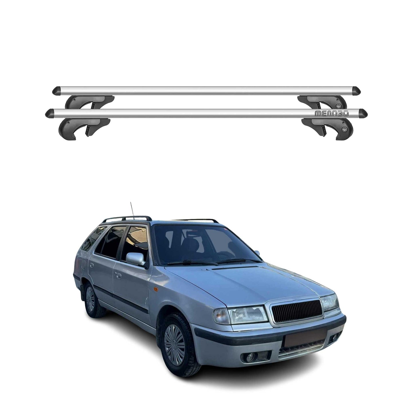 Menabo Dachträger Grundtäger für Skoda Felicia Kombi 1994-2001 90kg Alu Grau 2x