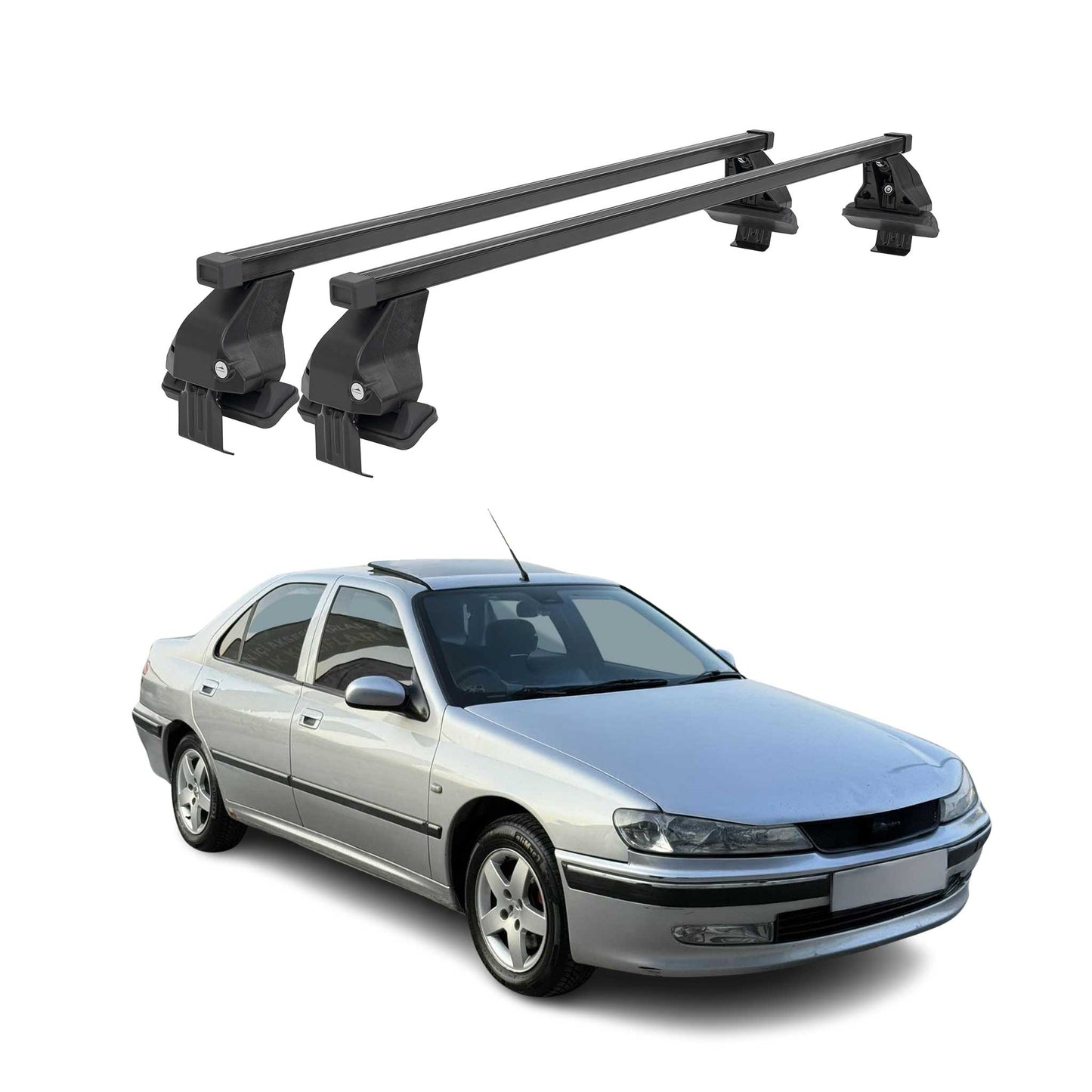 Menabo Dachträger Grundtäger für Peugeot 406 1995-2004 50kg Stahl Schwarz 2 tlg