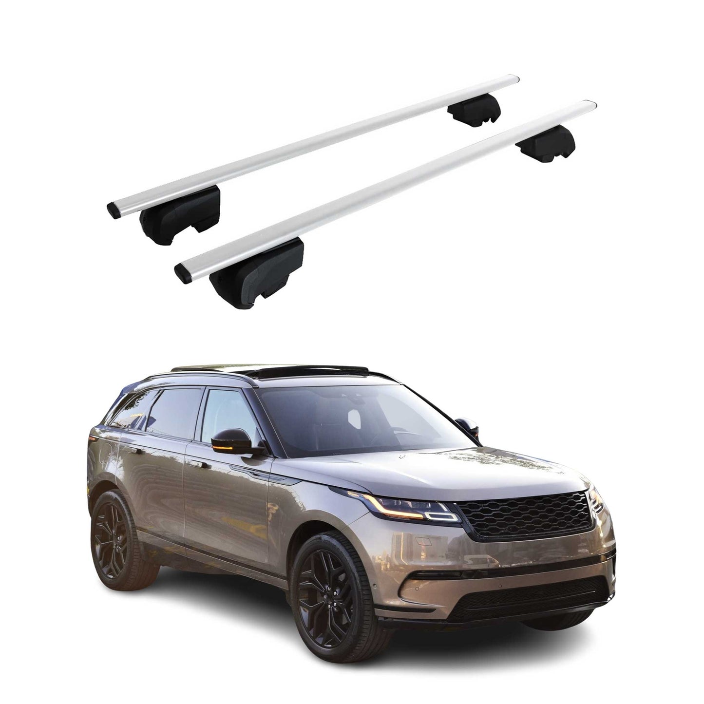 Portbagaj de plafon pentru Range Rover Velar 2017-2025, metal, argintiu, omologat ABE, 2x