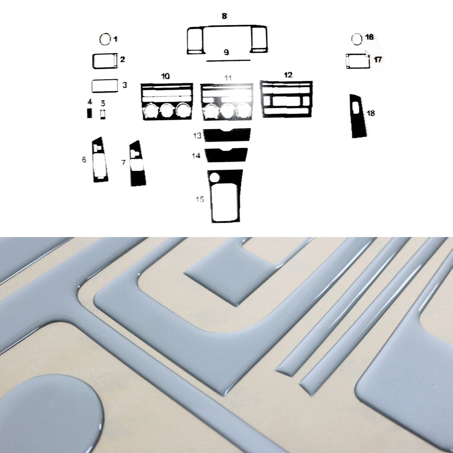 Innenraum Dekor Cockpit für Toyota Corolla 2002-2007 Aluminium Optik 18tlg