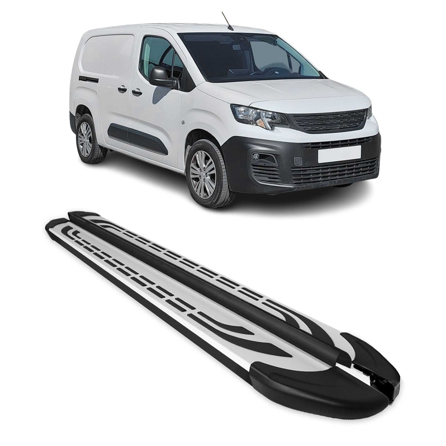 Praguri/praguri laterale pentru Peugeot Partner 2019-2025 L2 Argintiu Negru 2x