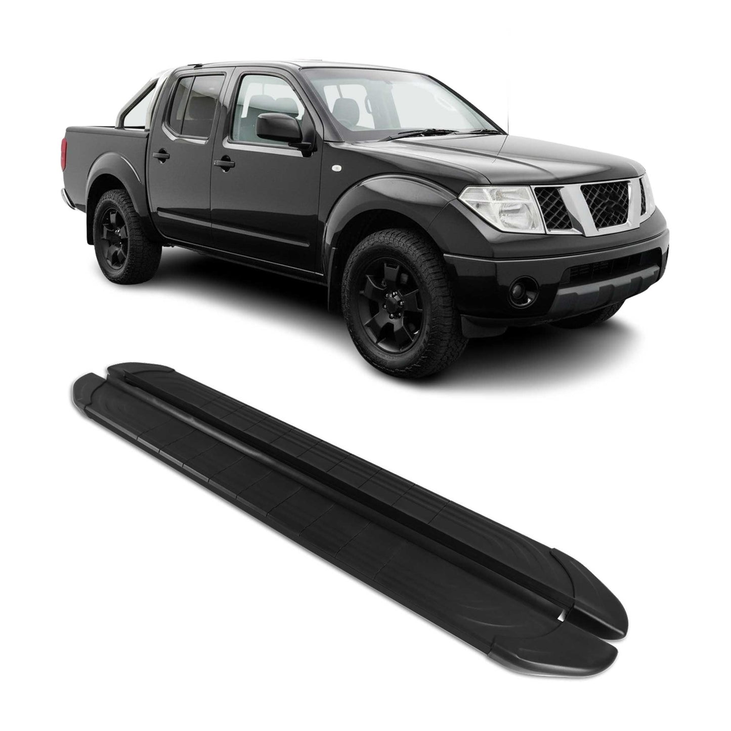 Listwy progowe, osłony boczne do Nissana Navara D40 2005-15 DoubleCab, aluminiowe, czarne, 2x