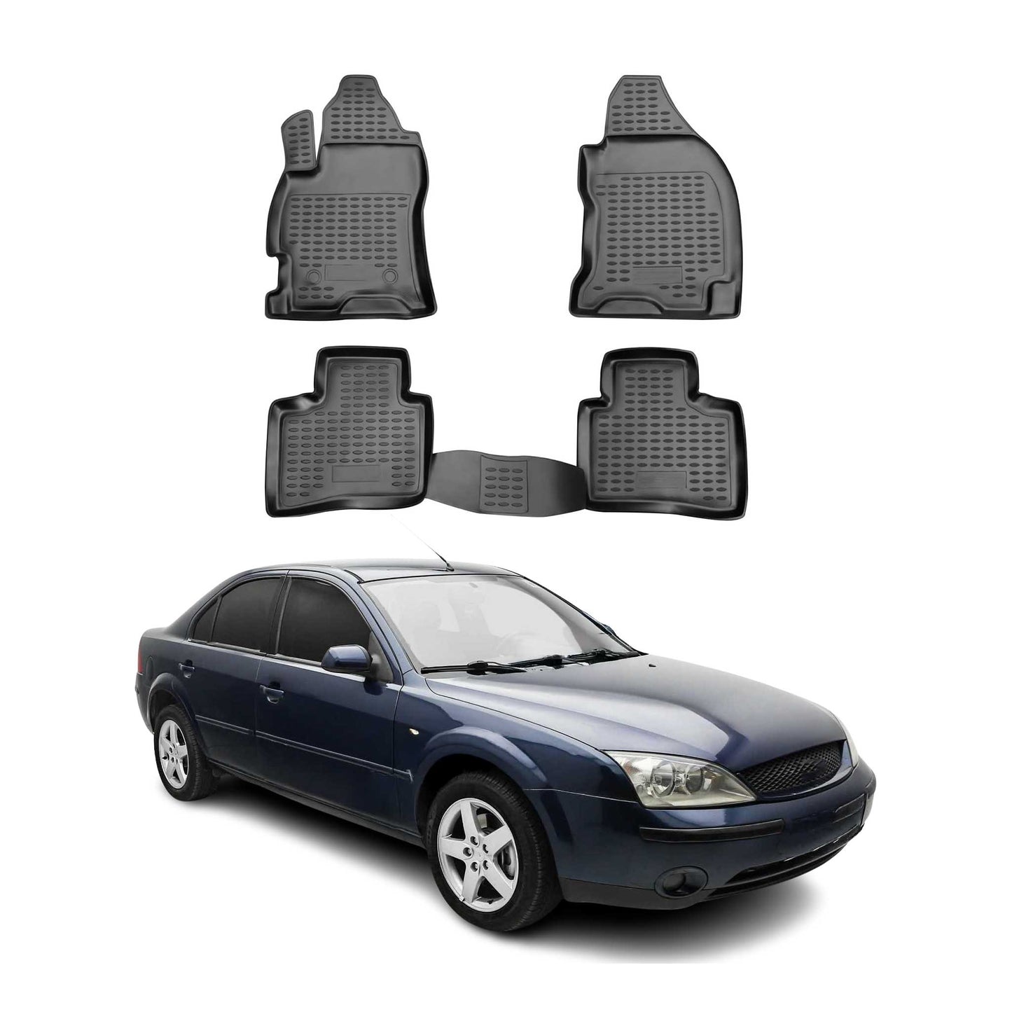 OMAC Gummimatten Fußmatten für Ford Mondeo mk3 2000-2007 Automatten Schwarz 4x
