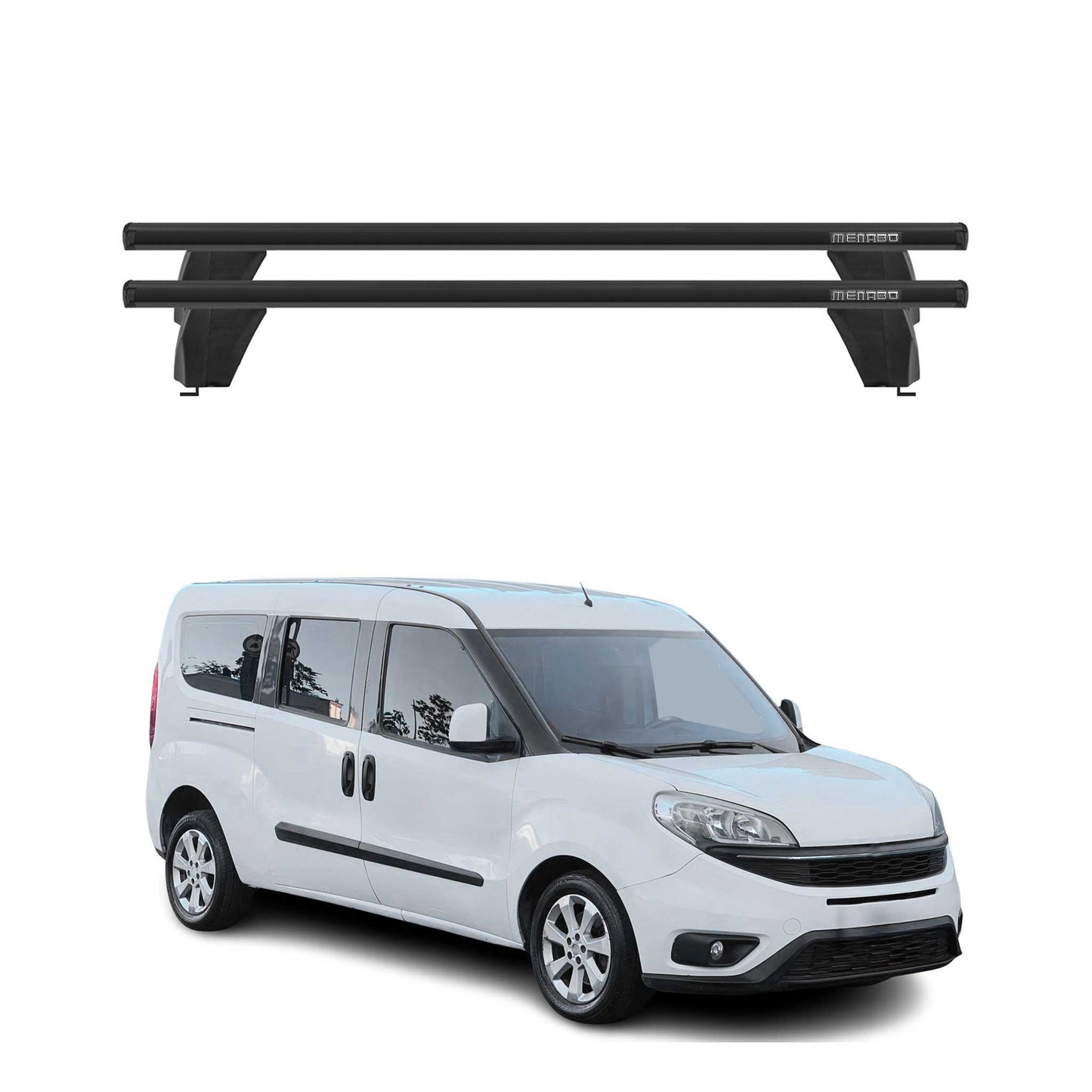 Menabo Dachträger Grundtäger für Fiat Doblo 2010-2022 75kg Alu Schwarz 2 tlg