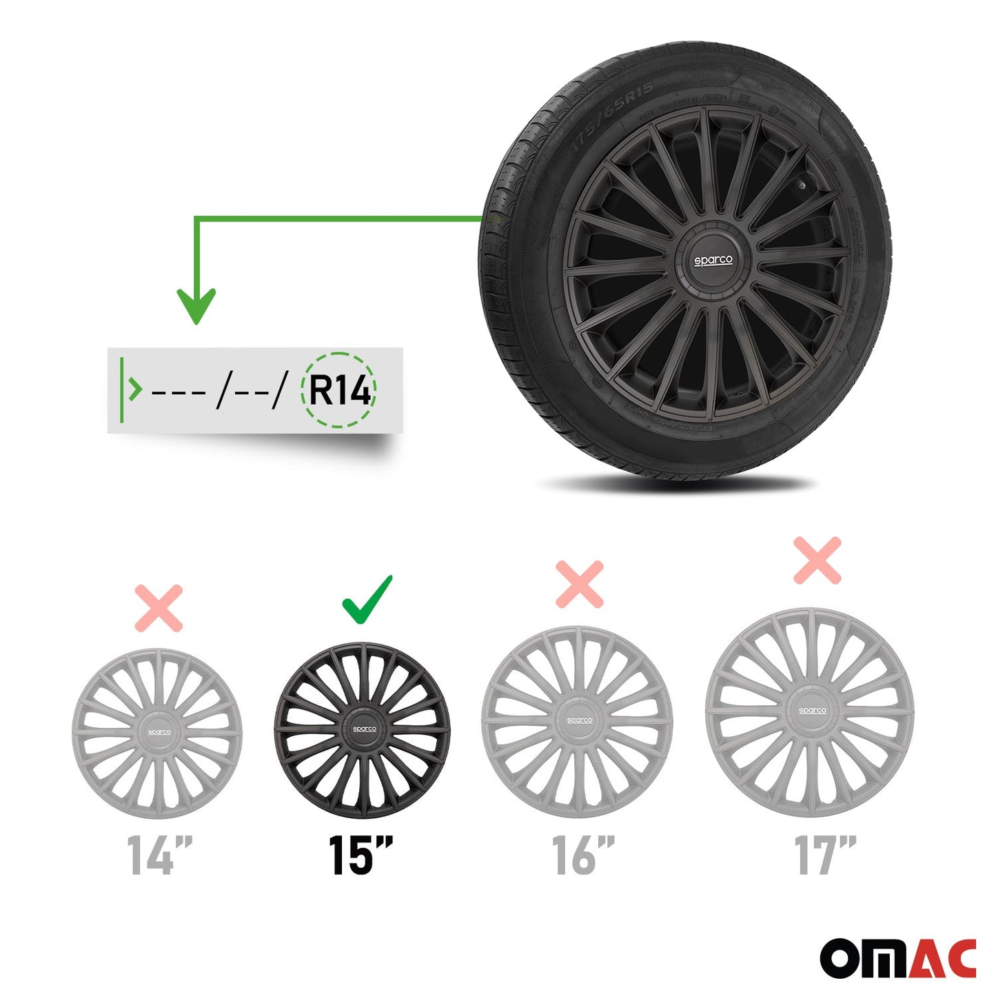 Radkappen Radzierblenden Sparco Treviso 15" Zoll Auto Abdeckung Set Schwarz 4x