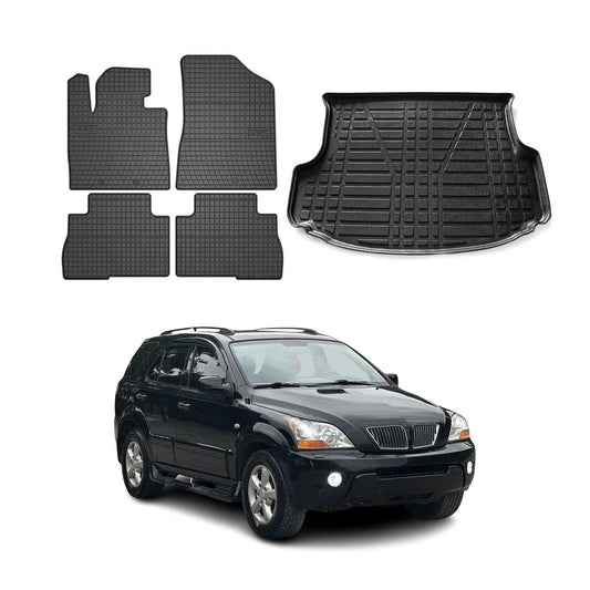 Fußmatten & Kofferraumwanne Set für Kia Sorento Lift 2009-2014 Gummi Schwarz 5x