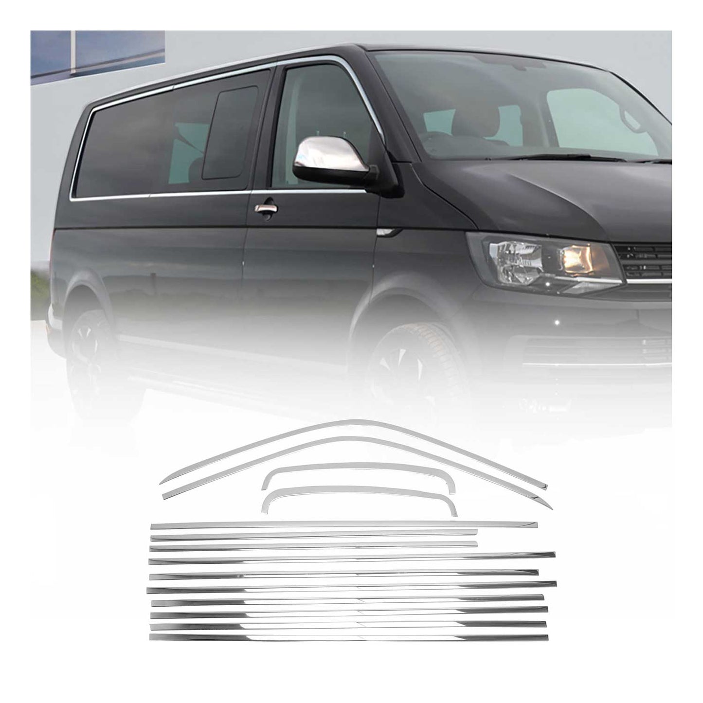 Benzi decorative pentru geamuri pentru VW Caravelle T5 2003-2015 L2 lungi cromate