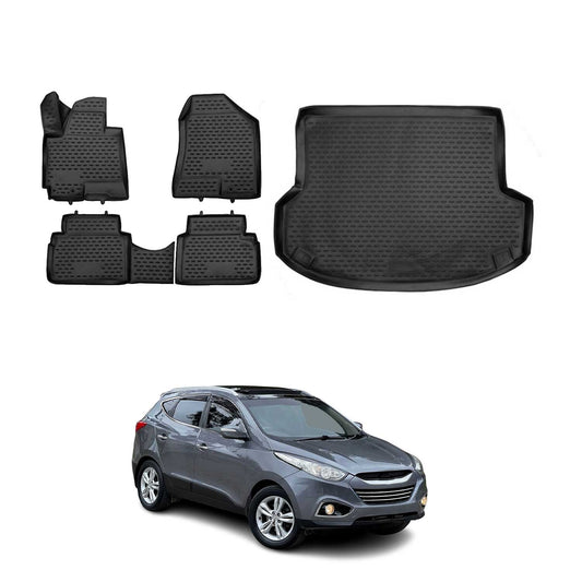 Set covorașe și tapițerie portbagaj pentru Hyundai ix35 2010-2015, cauciuc TPE, negru, 5 buc.