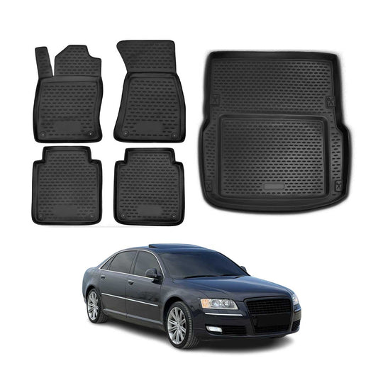 Fußmatten & Kofferraumwanne Set für Audi A8 D3 Lang 2002-2010 TPE Schwarz