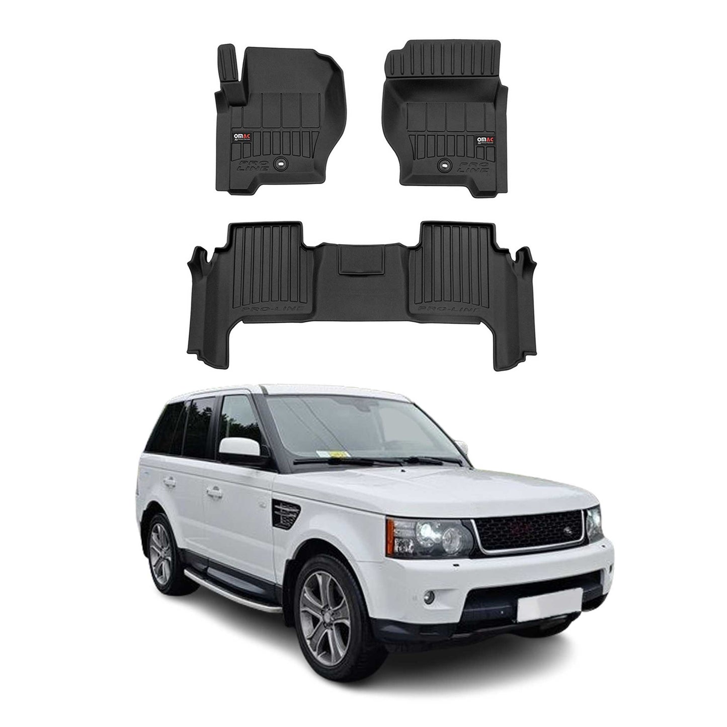 OMAC Gummi Fußmatten für Range Rover Sport L320 2005-2013 Premium TPE Schwarz 3x