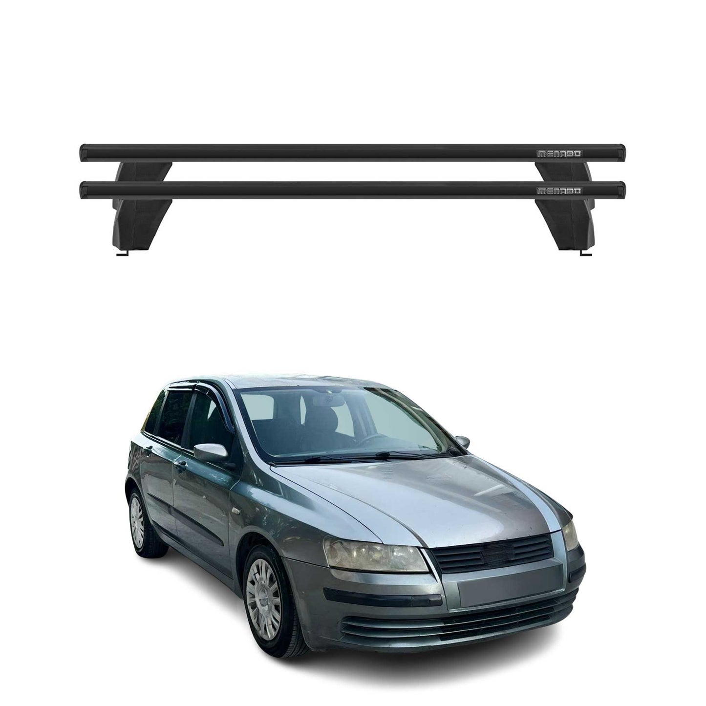 Menabo Dachträger Grundtäger für Fiat Stilo 2001-2010 3tür 75kg Alu Schwarz 2x