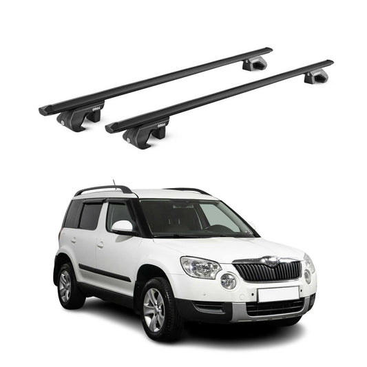 Portbagaj de plafon pentru Skoda Yeti 2009-2013 Pre-FL 90kg aluminiu negru 2 piese ABE