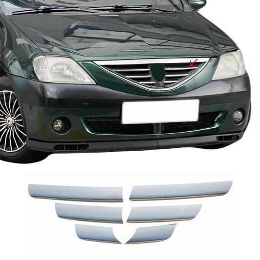 Benzi decorative grilă radiator Dacia Logan 2004-2008, oțel inoxidabil, argintiu, 6 bucăți