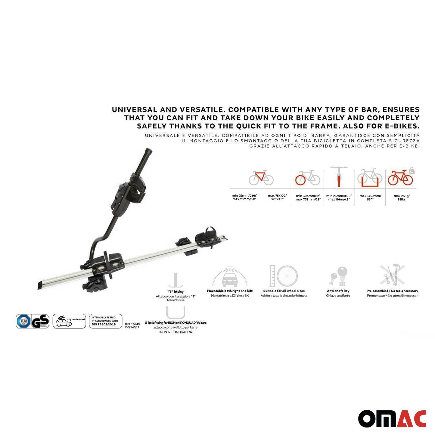 2x Suport de bicicletă Farad până la 25 kg Suport de bicicletă de plafon ABE P-Style E-Bike FatBike