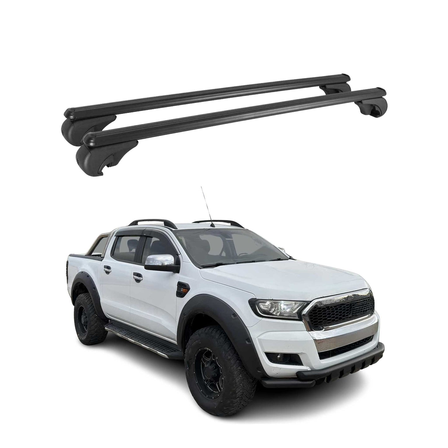 Dachträger für Ford Ranger Doppelkabine 2012-2022 Gepäckträger Alu Schwarz 2x