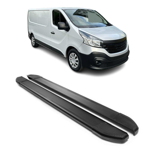 Praguri laterale/scarpe din aluminiu pentru Renault Trafic 2014-2024 L2 Ampatament Lung Negru 2x