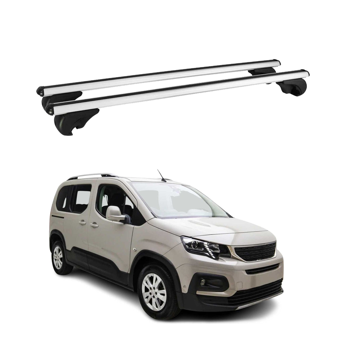 Portbagaj de plafon pentru Peugeot Rifter 2018-2025 75kg aluminiu argintiu 2 buc