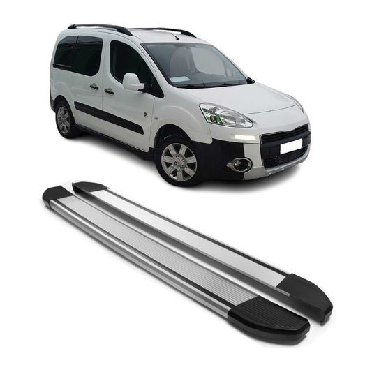 Praguri laterale/scarpe din aluminiu pentru Peugeot Partner Tepee 2008-2018, argintii, set 2 piese