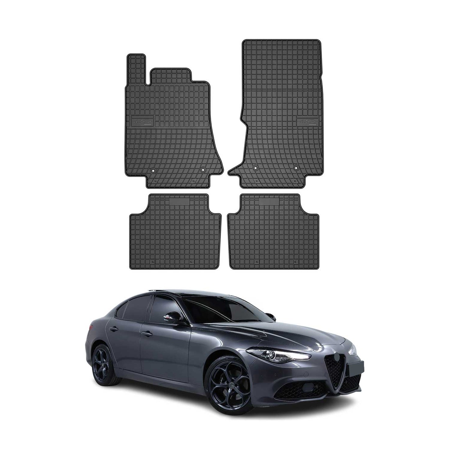 Covorașe auto din cauciuc Alfa Romeo Giulia 2015-2025, set 4 piese, negru