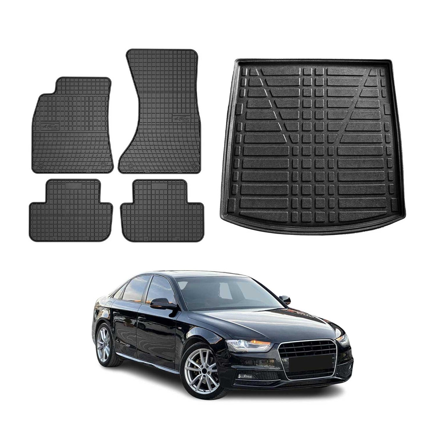 Fußmatten & Kofferraumwanne Set für Audi A4 Limousine 8K2 B8 2008-2015 Gummi 5x