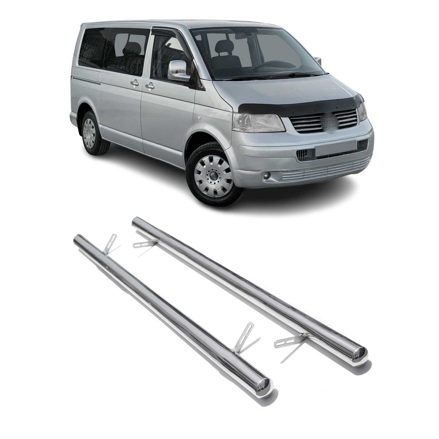 Edelstahl Trittbretter Schwellerrohre für VW Transporter T5 2003-2010 L1 Silber