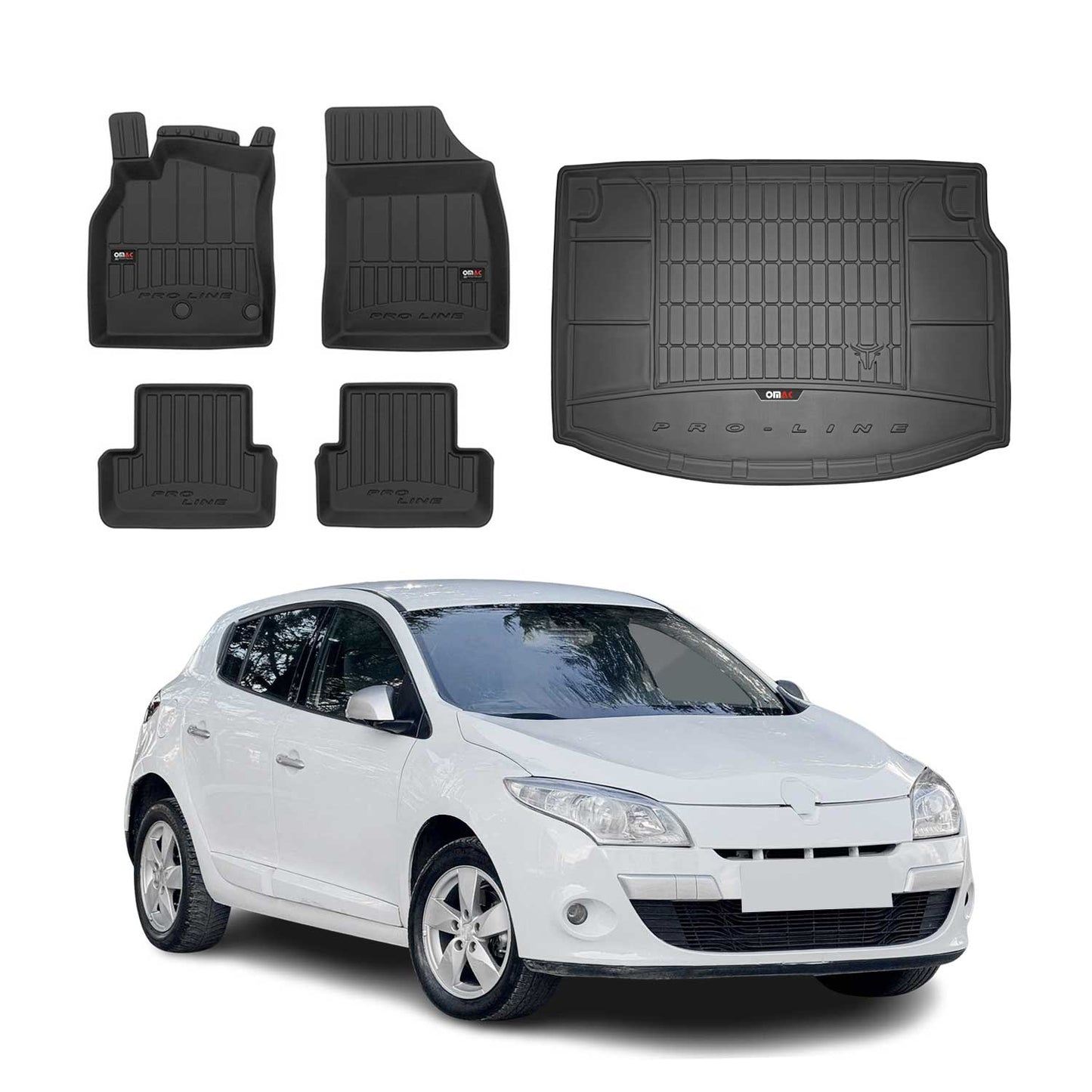 OMAC Fußmatten & Kofferraumwanne Set für Renault Megane 2008-2015 Gummi TPE 5x
