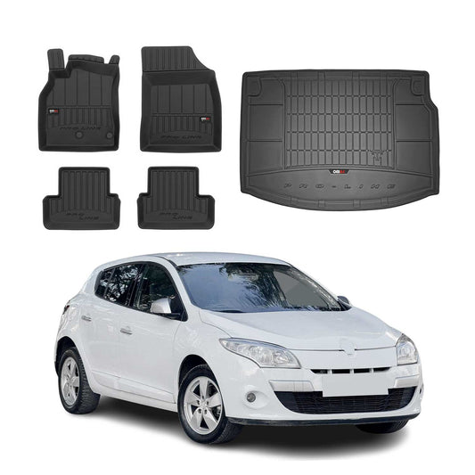 OMAC Fußmatten & Kofferraumwanne Set für Renault Megane 2008-2015 Gummi TPE 5x