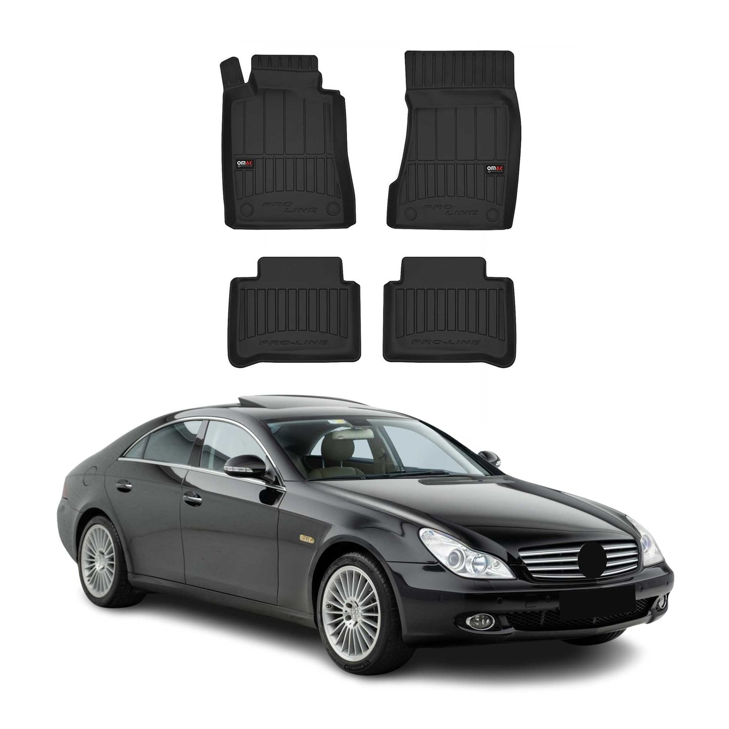 OMAC Gummi Fußmatten für Mercedes CLS C219 2004-2011 Premium Gummi Schwarz 4tlg