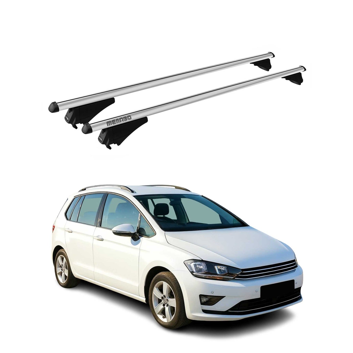 Menabo Dachträger Grundtäger für VW Golf Sportsvan 2006-2019 75kg Alu Silber 2x